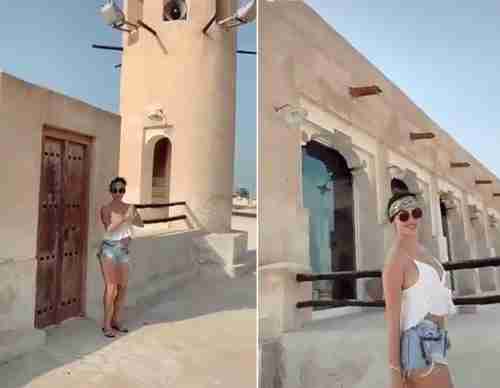 شاهد ..  فيديو لـ أجنبية ترقص بملابس كاشفة بجانب مسجد فى قطر يثير الغضب فى مواقع التواصل