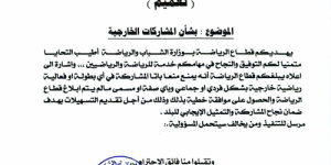 الشباب والرياضة تمنع الهيئات والاتحادات والأندية والافراد من المشاركات الخارجية دون موافقتها 