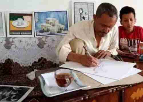 عبد اللطيف المجاهد رسام يمني يعاني من مرض الصم والبكم.. تعرف على قصته؟