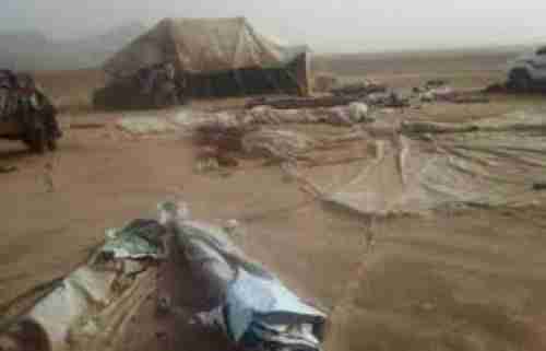 تضرر 280 أسرة من نازحي الجوف جراء الامطار والسيول