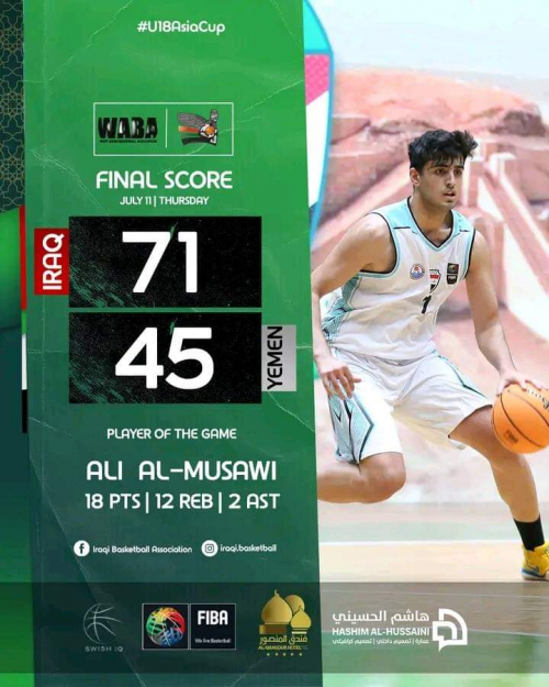 منتخب اليمن للشباب يهزم فلسطين وينهي مشاركته في بطولة غرب آسيا لكرة السلة بالمركز الخامس