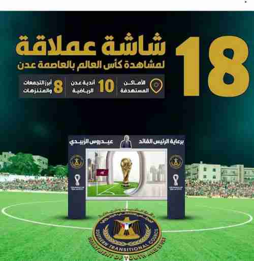 عدن تنتظر 18 شاشة عملاقة لمشاهدة كاس العالم 2022