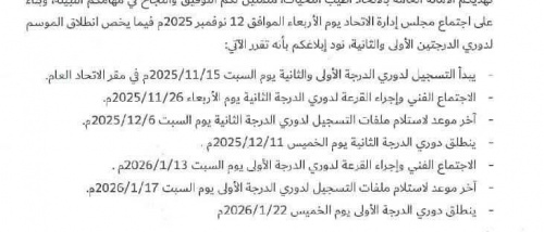 انطلاق مسابقات الدرجتين الأولى والثانية لموسم 2025/2026