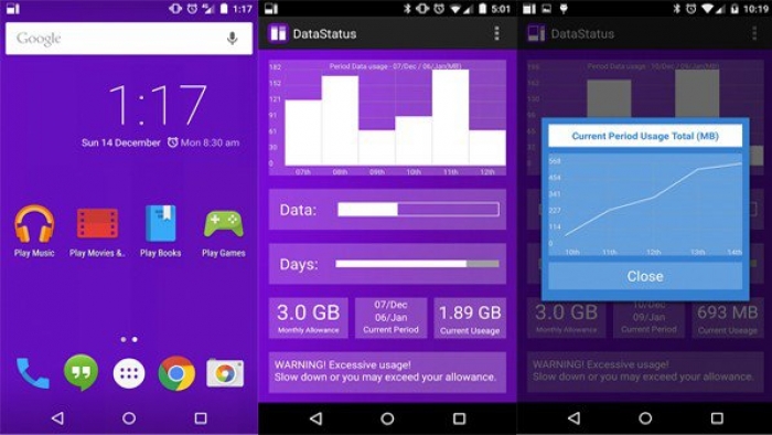 تطبيق لتتبع حجم استهلاك الإنترنت من الشريط العلوي في أندرويد