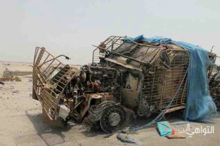 صورة .. العربة الاماراتية التي فحرها لغم الحوثي في ابين وقتل طاقمها