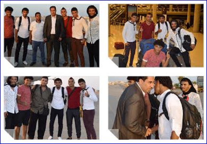 رافقهم البكري الى سلم الطائرة: اعضاء الاولمبي اليمني من عدن يصلون عمان