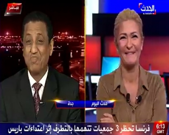شاهد بالفيديو : مغازلة على الهواء مباشرة بين وزير الإعلام اليمني قباطي ومذيعة الحدث