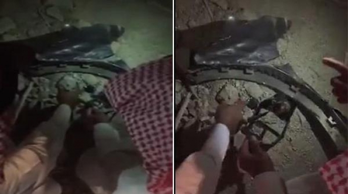 بالفيديو .. شاهد حطام الصاروخ الباليستي الذي أسقطته قوات التحالف قرب مكة المكرمة