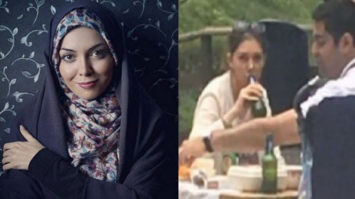 شاهد فيديو : مذيعة إيرانية محافظة محجبة في بلدها سافرة خارجه وتحتسي "الجعة"!