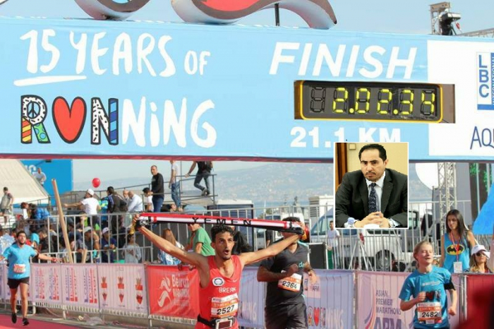 الوزير نايف البكري يبارك لليمني يزن بدر بطل ماراثون لبنان الدولي .. ويوجه بتكريمه