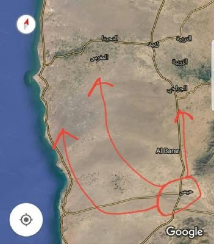 شاهد بالخريطة تقدم قوات الشرعية مسنودة بطيران التحالف في مدينة الحديدة