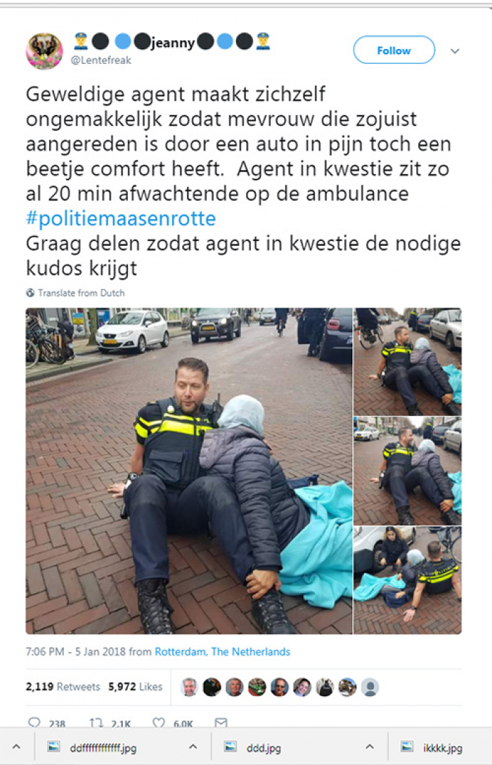 شاهد.. ماذا صنع شرطي هولندي مع امرأة محجبة بعدما أصيبت في حادث سير؟