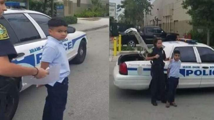 شاهد الفيديو : الشرطة الأميركية تضع القيود في يدي طفل ضرب معلمته