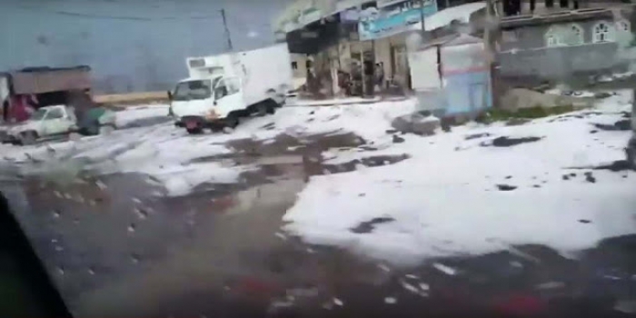 بالفيديو والصور : الثلوج تغطي مدينة ذمار اليمنية
