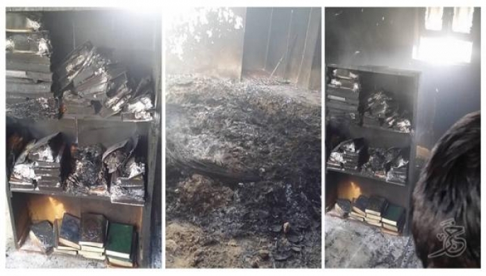صور- مليشيا الحوثي تحرق مسجداً بذمار